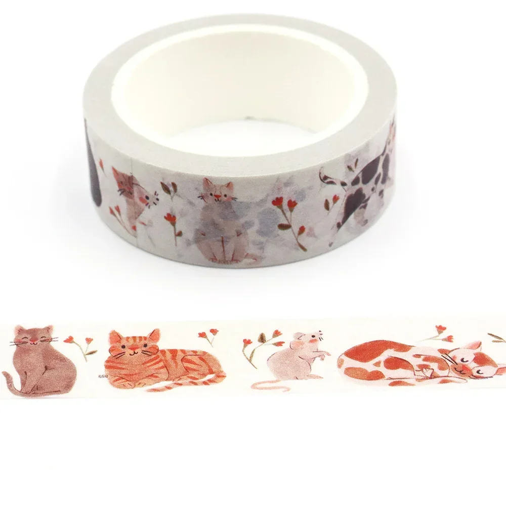 NEW 1PC 15mm x 10m Valentine Floral Lovely Cats Tape Masking Adhesive office supplies scrapbooking stationary Washi Tapes