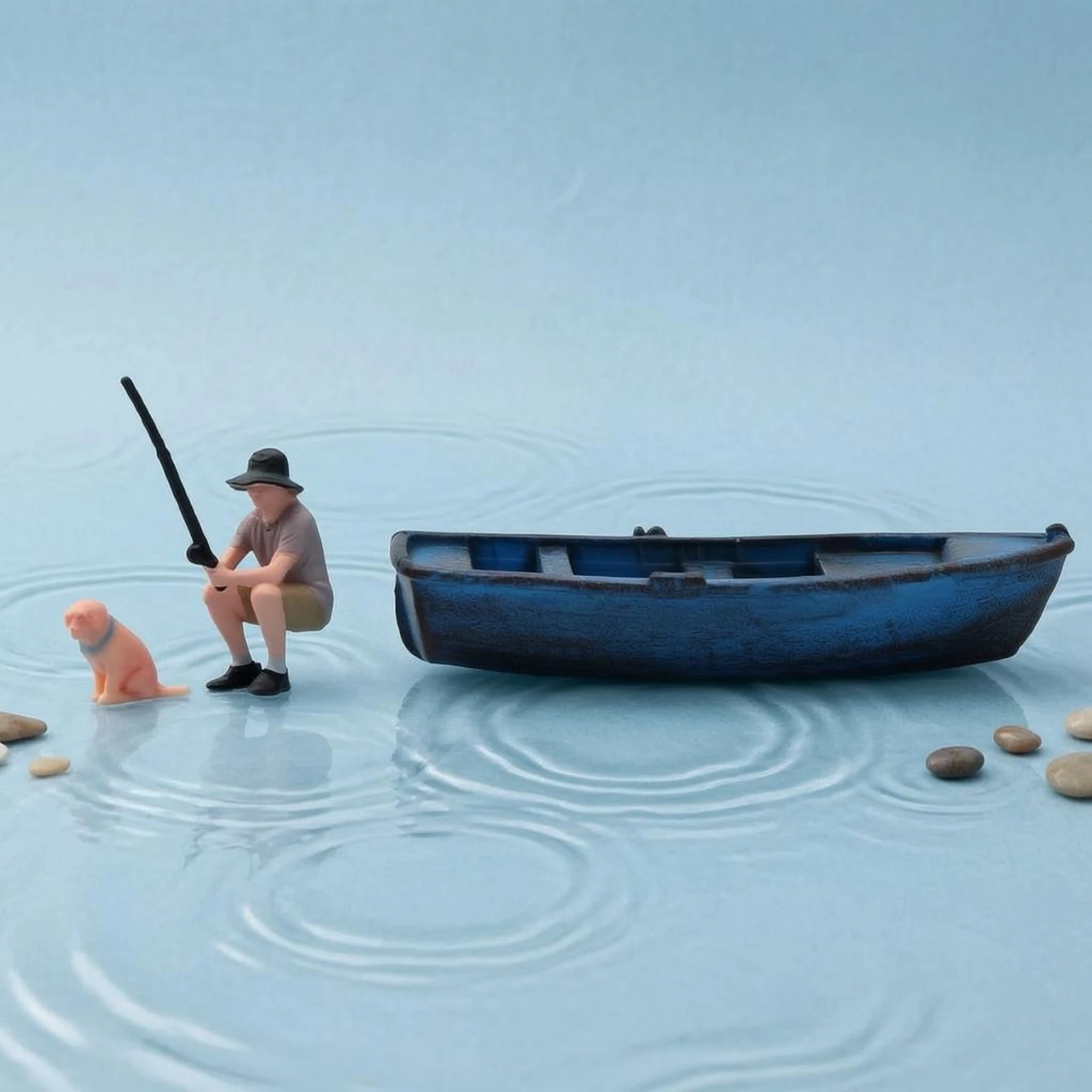 Miniature Fishing Boat Scene Weathered Finish Table Decoration