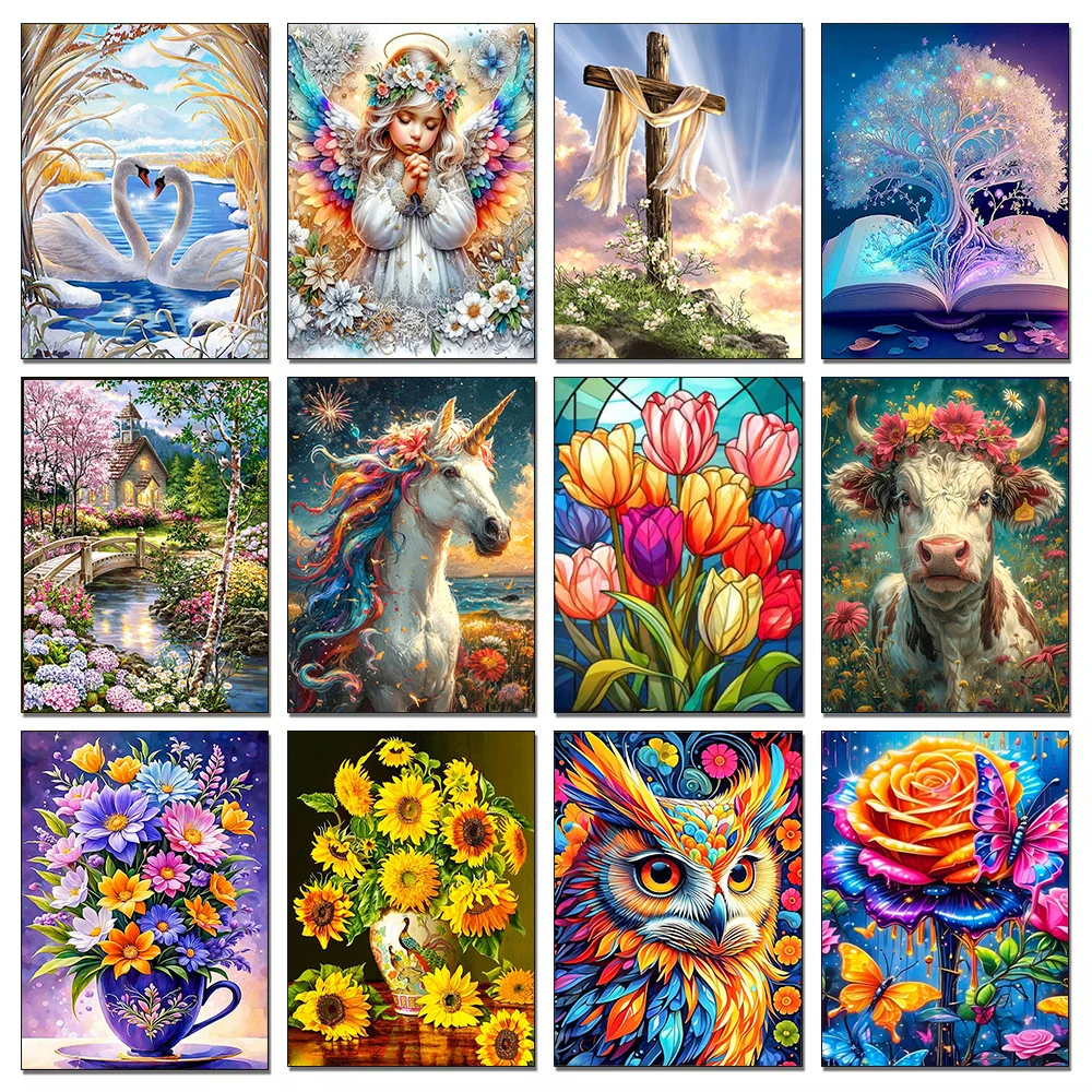 New DIY 5D Diamond Painting Color Flower Full Round Mosaic Landscape Flower Diamond Embroidery Art Rhinestone for Home Decor