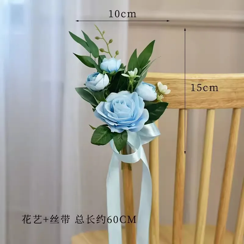 Customize Chair Artificial Flower Sashes Knot Rose Bouquet Cover For Church Car Country Wedding Party Events Decoration Supplies