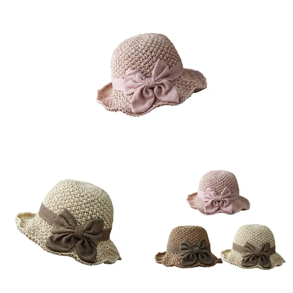 chapeau-paille-elegant-decore-avec-nœud-papillon-pour-filles-bande-reglable-respirant-tisse-a-main-a-larges-bords