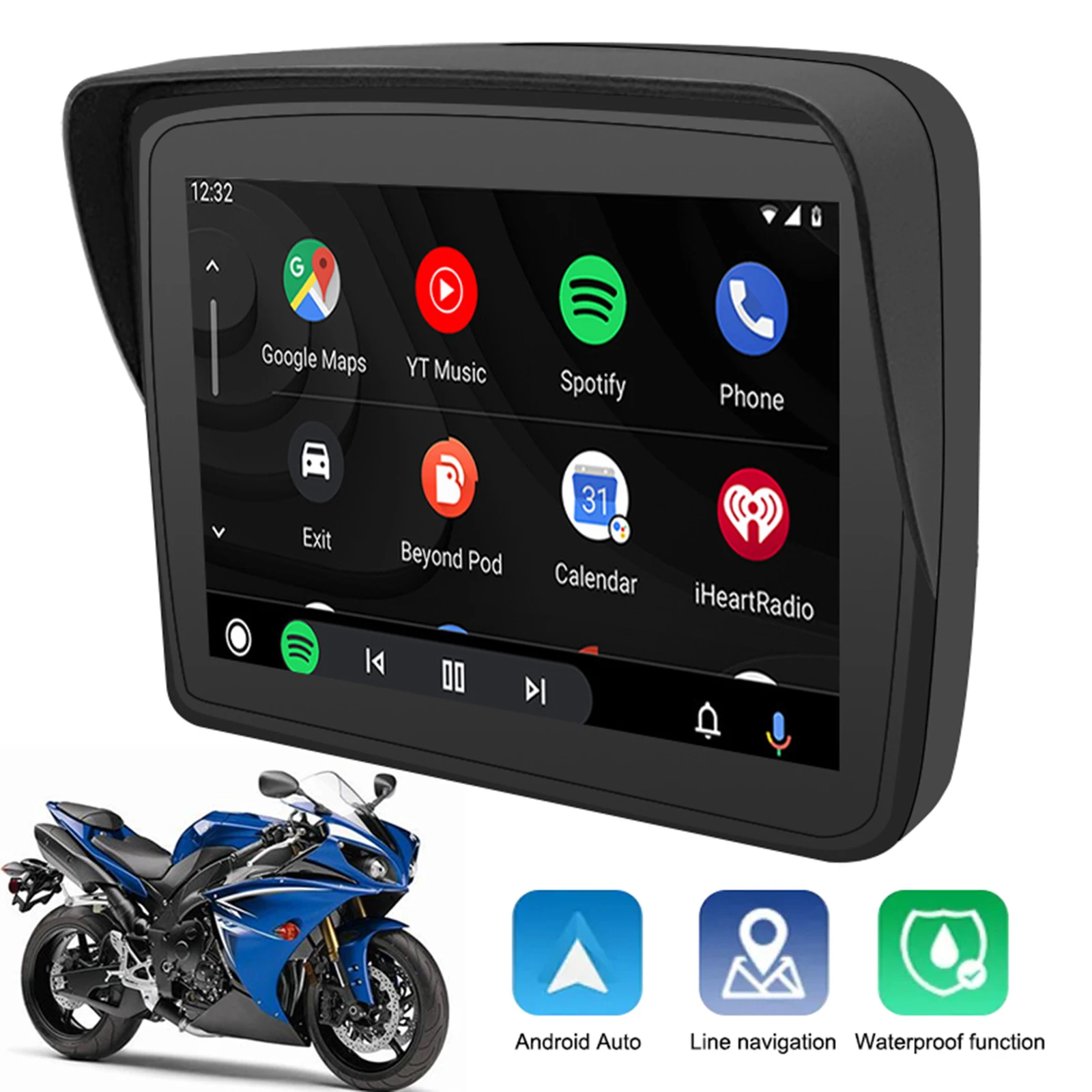 Schermo di navigazione portatile esterno Carplay per moto da 5 pollici IP67 Supporto impermeabile CarPlay wireless Android Auto