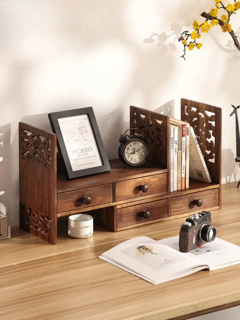 Retro Solid Wood Shelf Chinese Desktop Shelf Desk Desk Desk Bookshelf Bay Window Locker Simple Small Bookcase