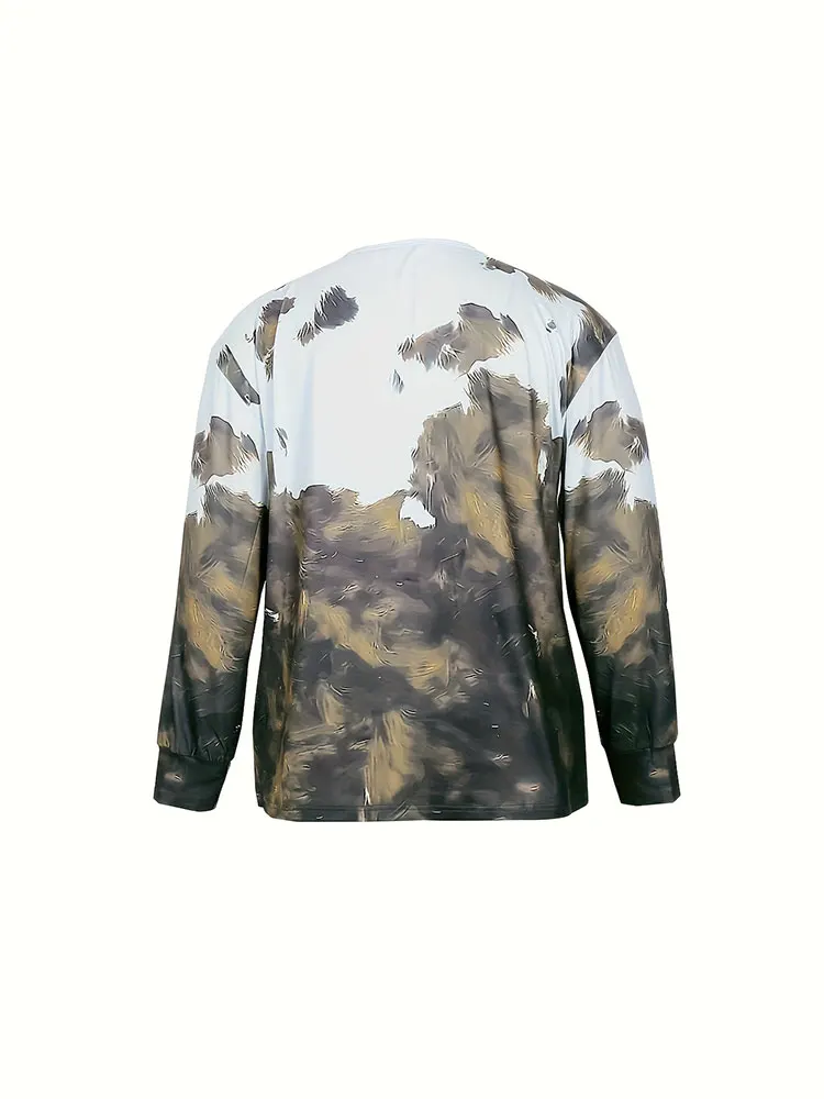 التخليص حجم كبير مطبوعة طويلة الأكمام البلوز نصف البريدي الجولة الرقبة قميص بولو حجم كبير بلايز المرأة للبيع تي شيرت غير رسمي #3