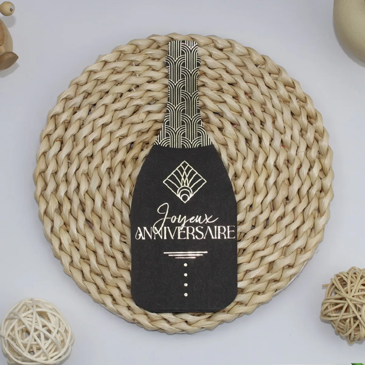 Champagne Bottle Shaped Paper Napkins, Happy Birthday Decorative Cocktail Napkins for Anniversary, Wedding, Birthday Party