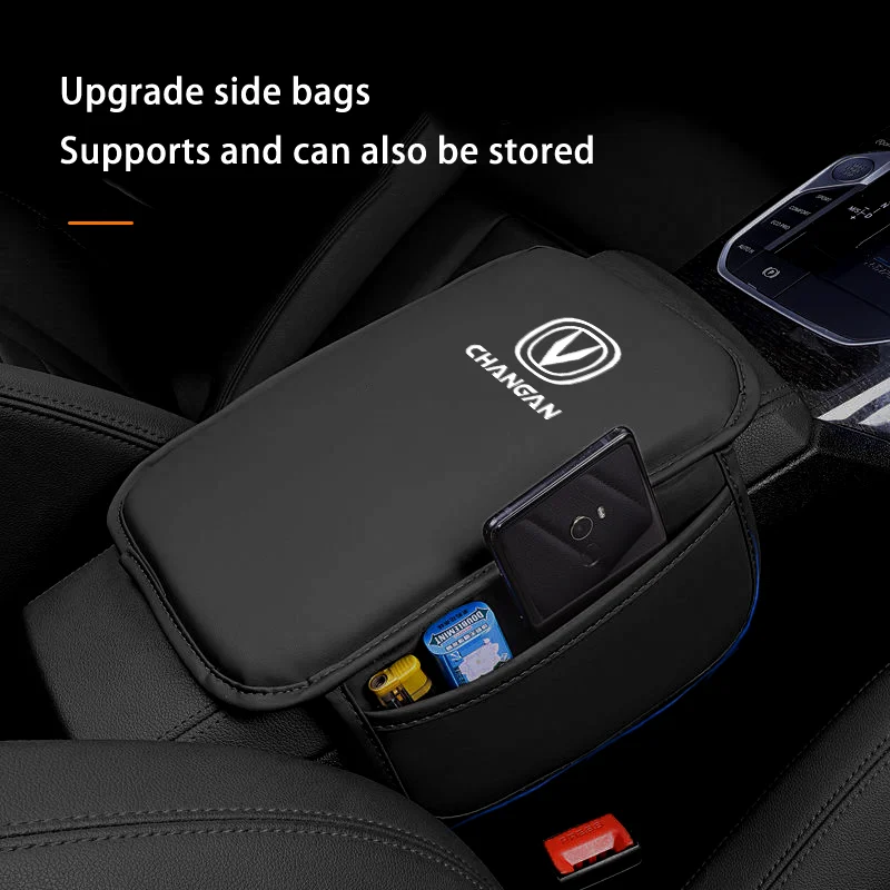 PU Leather Car Central Control Support Pad Armrest Box Protect Pad with Pocket for Changan F70 CS55 X7 Plus Unik T CS25 CS35 CS5