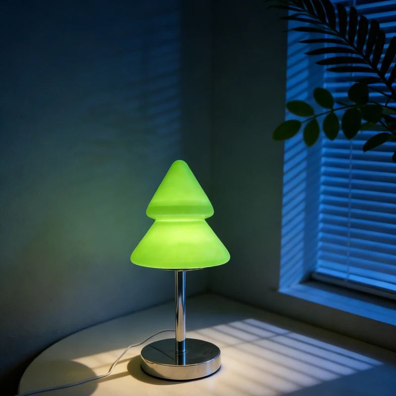 Nordycka lampa stołowa w stylu mid-century, kolorowa, dopaminowa, świąteczna, do sypialni, na stolik nocny, urocza ozdoba dekoracyjna, lampka nastrojowa na święta.