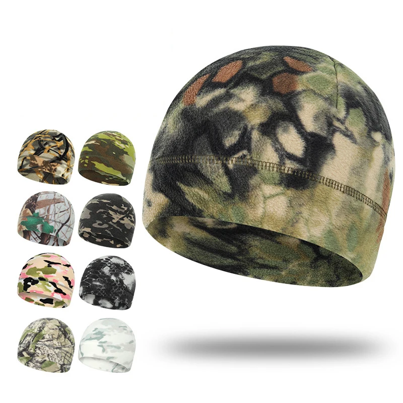 Camouflage Beanie Hat Soft Polar Fleece Caps for Autumn Winter Men Outdoor Keep Warm Ear Protected Melon Street Cap Women Hats