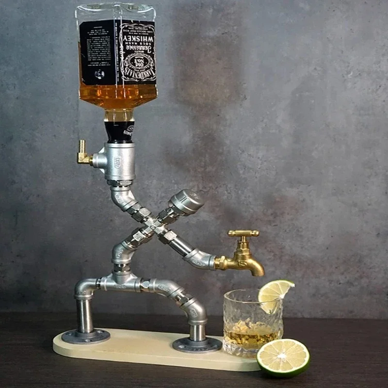 Stainless Steel Pipe Robot Ornament Creative Bar Coffee Shop Decor Liquor Bottle Holder Industrial Art Display Sculpture