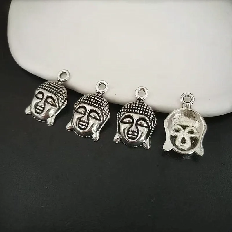 10pcs/lot Antique Silver Plated Alloy Buddha Head Charm Pendant Handmade Hanging Crafts