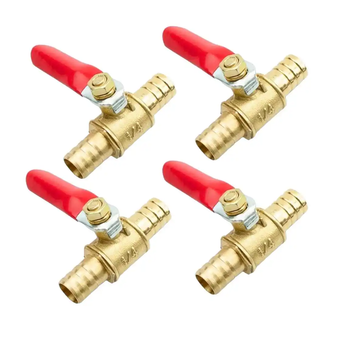 4pcs Motorcycle Hose Brass Barbed Inline Shut Off Ball Valve Water Air Gas Fuel Tap Universal 8mm