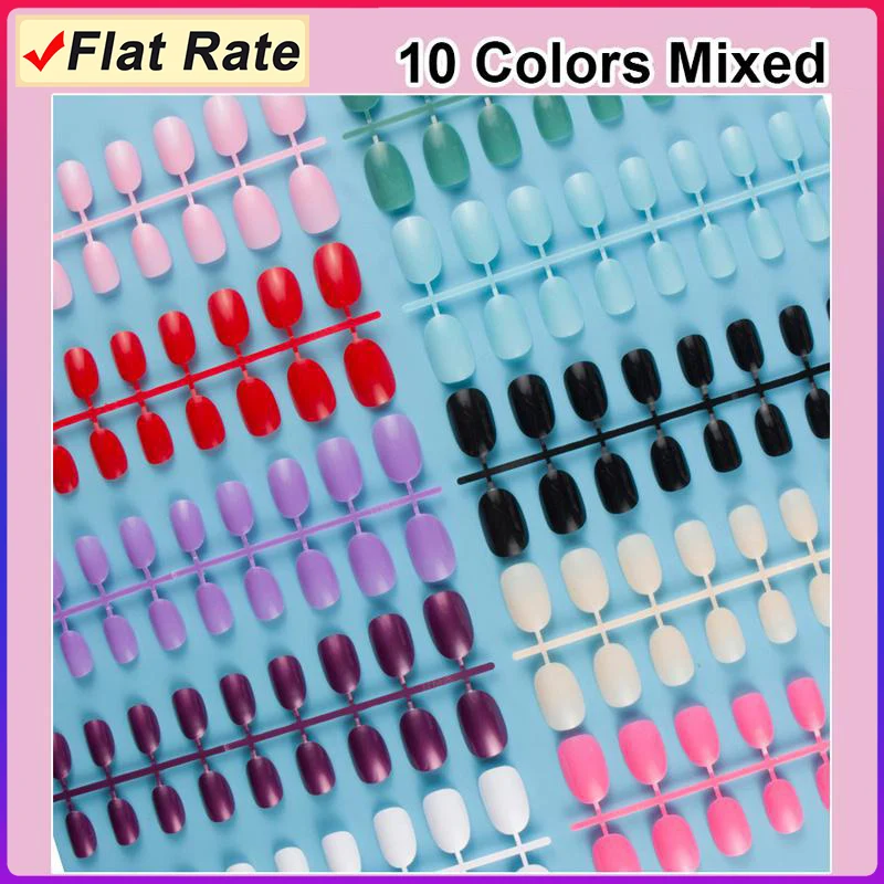 

10 Sets Round Shape False Nail Tips In Same Color 24 Pieces/Set 10 Sizes Press on Fake Nails DIY Manicure Finger Nail Tips