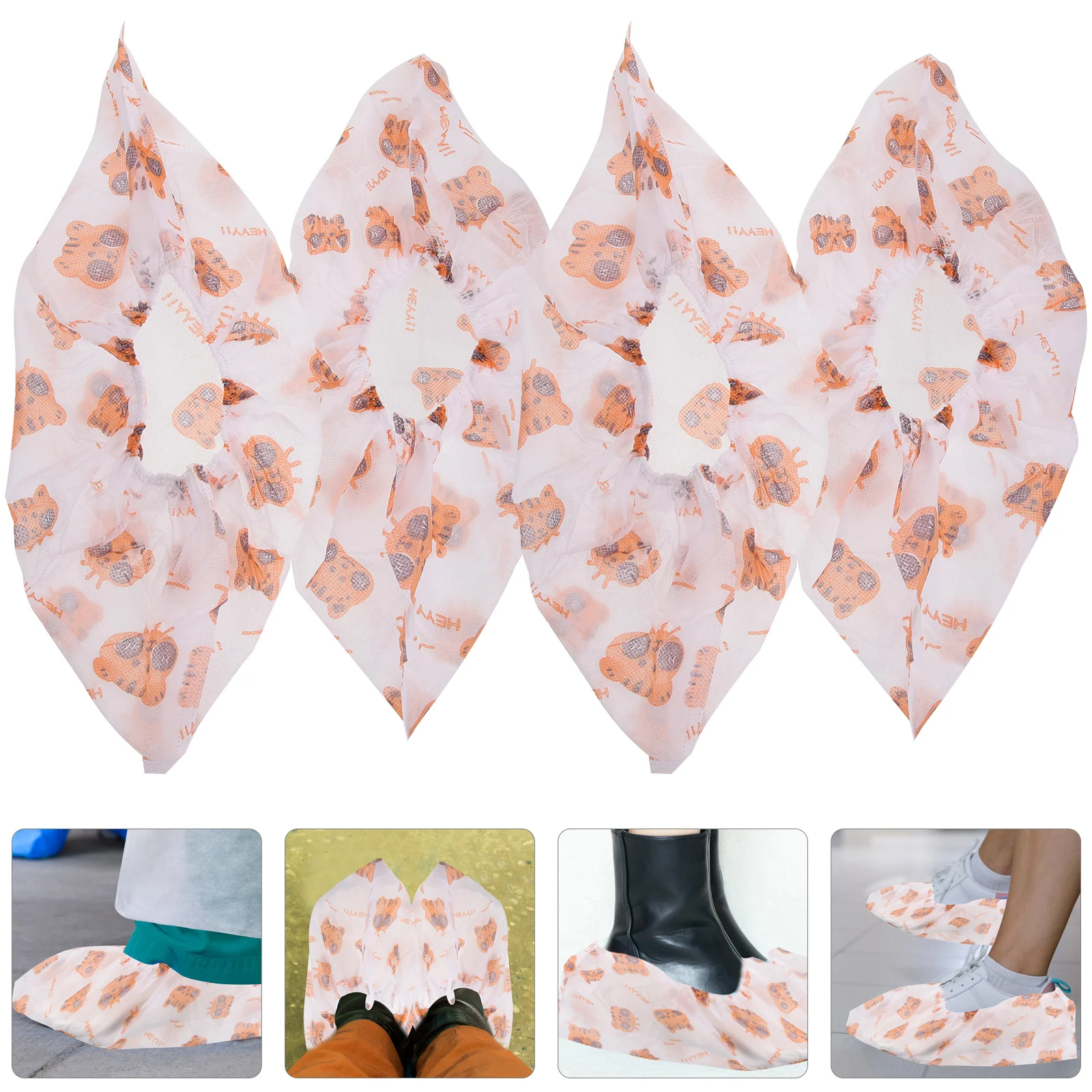 

50 Pcs Disposable Non slip Shoe Covers Cute Bear Head Indoor Home Use Waterproof Non woven Fabric Shoes Protector Comfortable