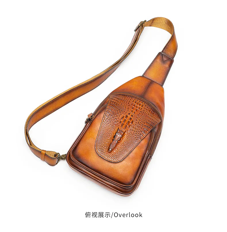 

Нагрудная сумка из натуральной воловьей кожи с крокодиловым принтом для мужчин