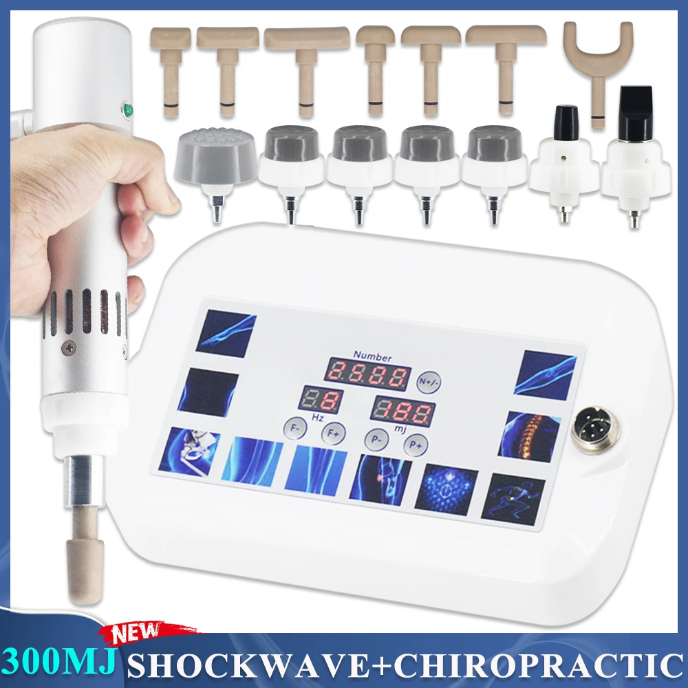

New Shockwave Therapy Machine 300MJ for ED Therapy and Chiropractic Correction Gun Relieves Body Pain Relaxation 2 in 1 Massager
