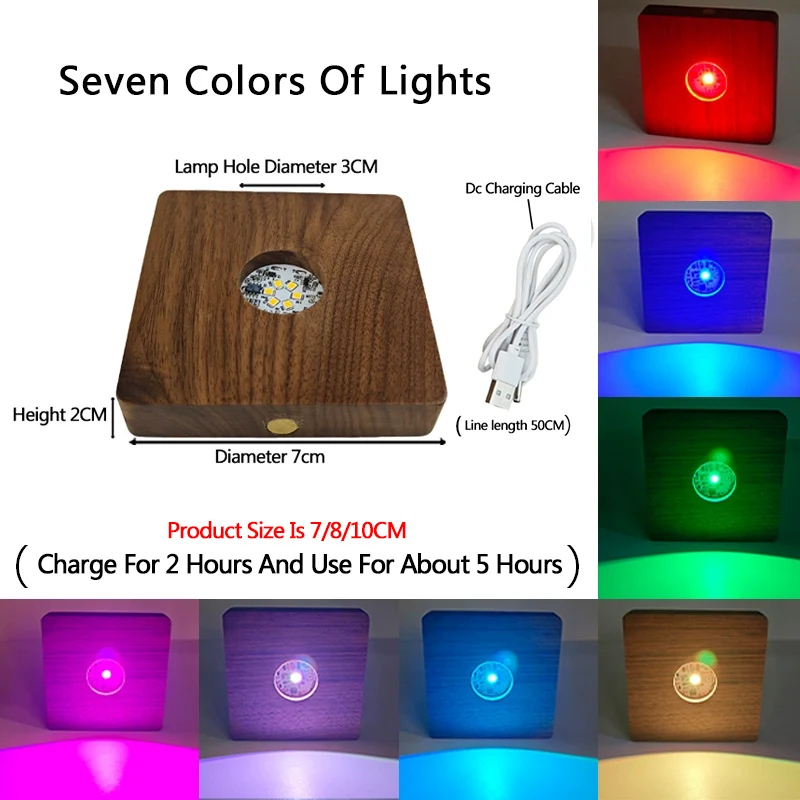 Wireless Black Walnut Square Luminescent Base Charging Night Light Acrylic Craft Lamp Holder Crystal Ball Base