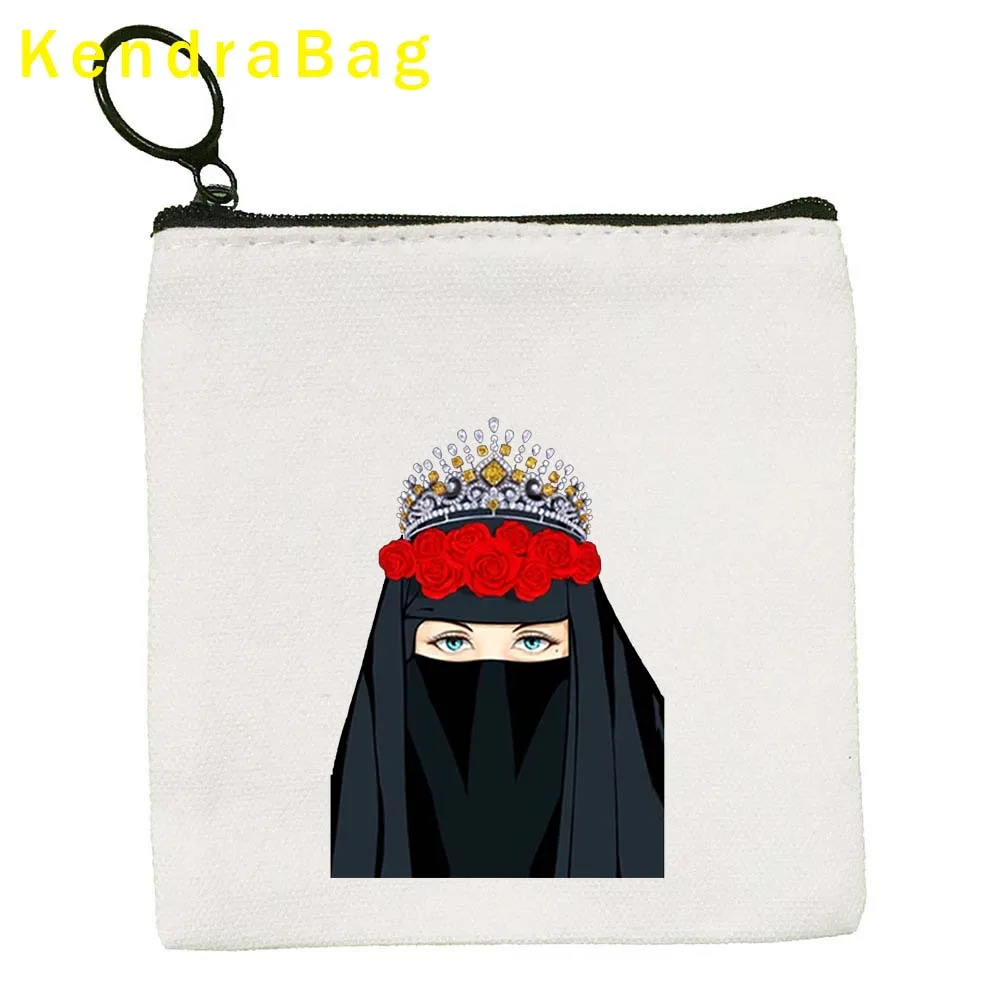 ผู้หญิงหรูหรามงกุฎ Hijab Face มุสลิมอิสลามสาวตา Ramadan Kareem กระเป๋าเหรียญกระเป๋ากระเป๋าสตางค์ซิปของขวัญ