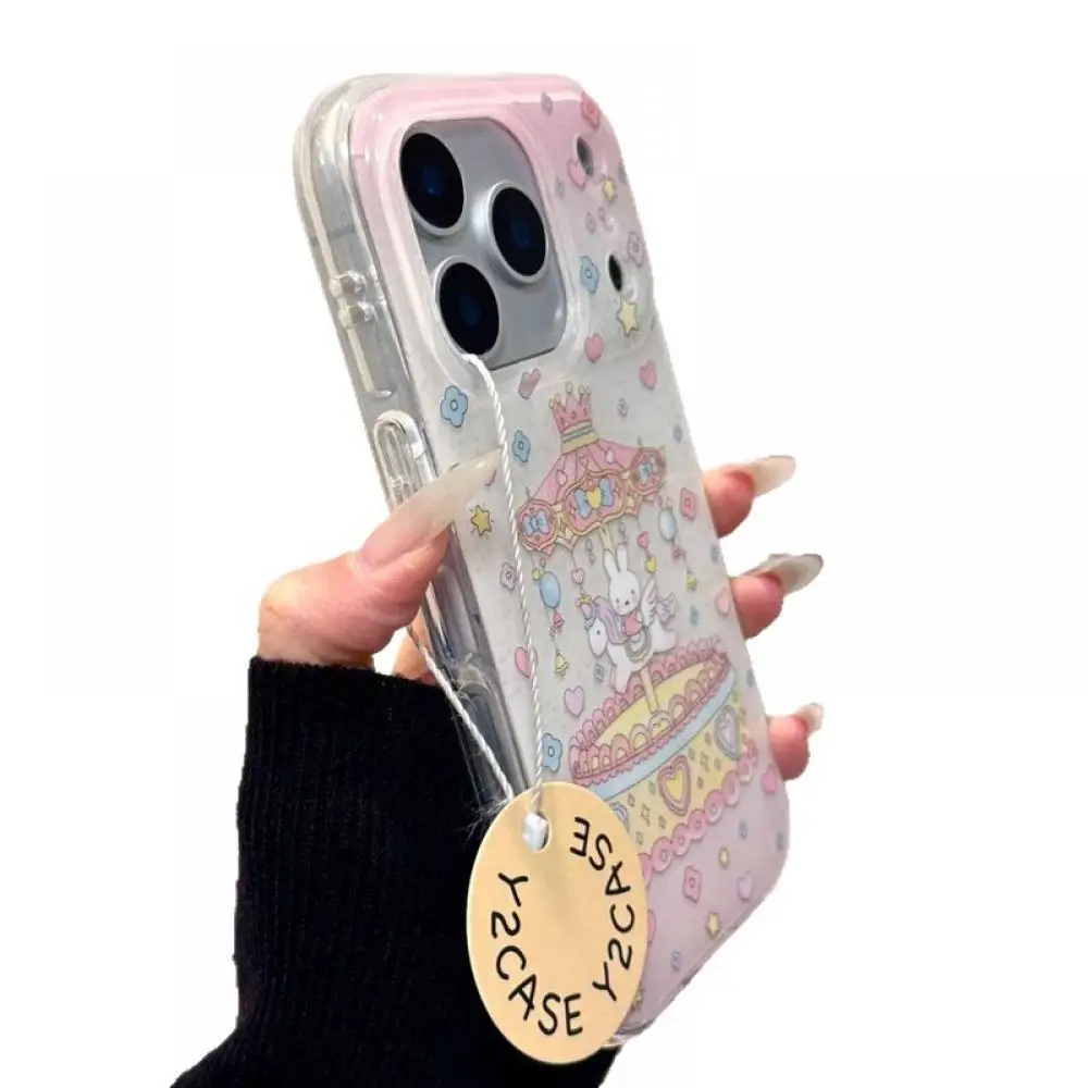 Niedliche Miffy Bunny Karussell transparente Handyhülle für iPhone, stoßfeste Schutzhülle mit Blumenmuster, Cartoon-Telefonabdeckung