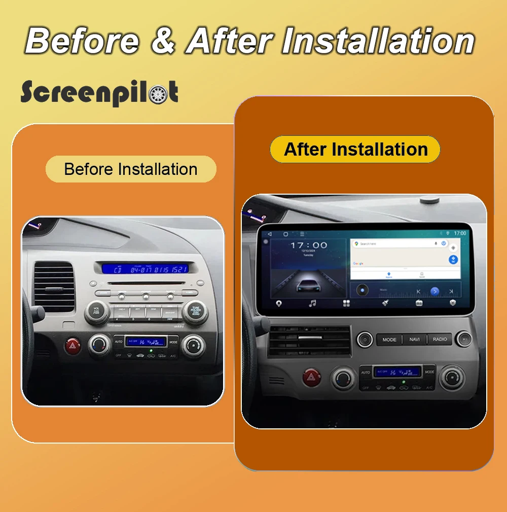 12.3'' Android 16 Car Radio For Honda Civic 2005 2006 2007 2008 2009 2010 2011 2012 2K QLED Multimedia Video Player GPS NO 2DIN