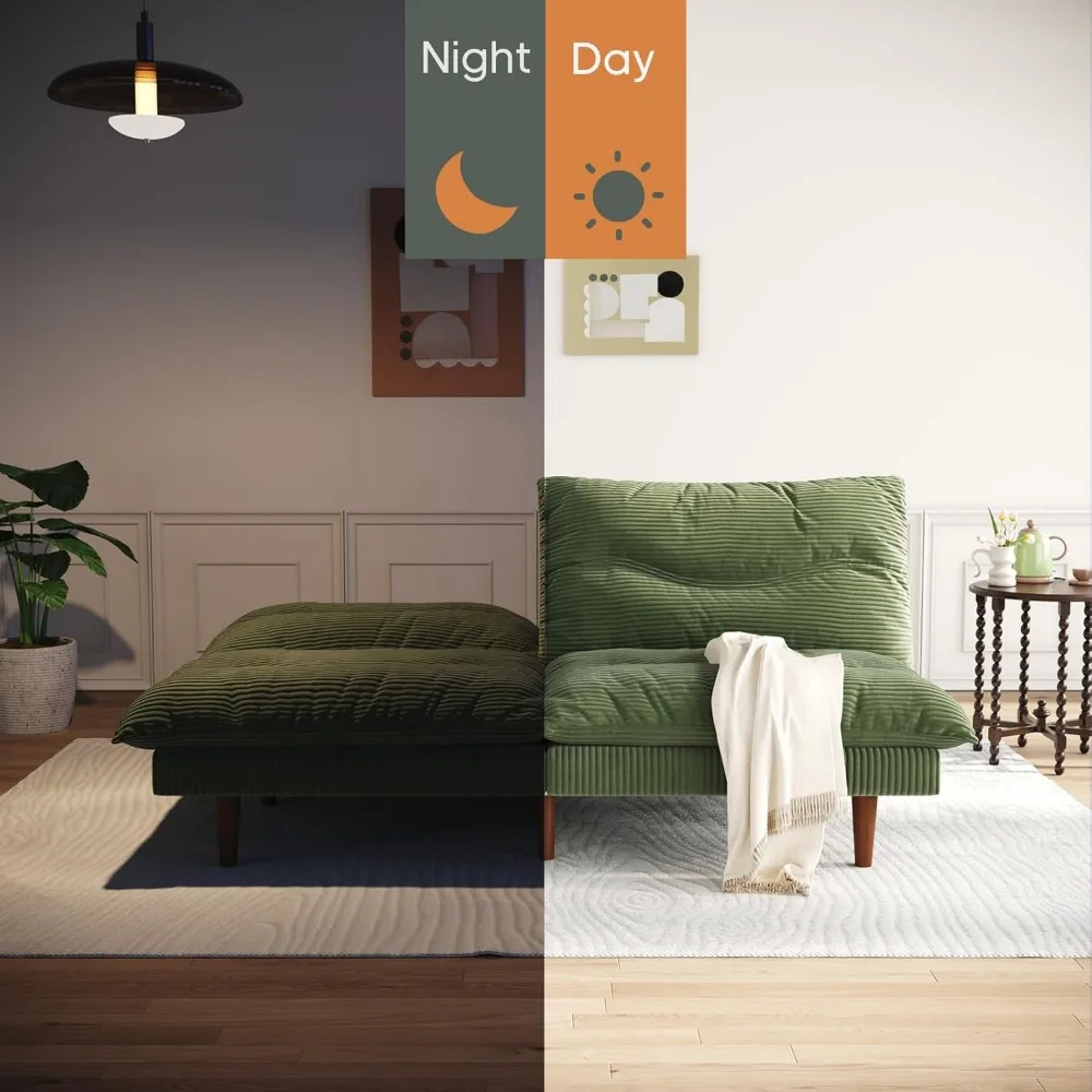 Divano letto futon in velluto a coste, 69 divani con schienale regolabile, divano letto convertibile, letto reclinabile pieghevole per un relax confortevole