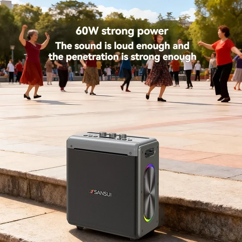Мощный караоке-артефакт SANSUI T118 мощностью 60 Вт с сабвуфером с двойным микрофоном для длительной выносливости и беспокойства пения