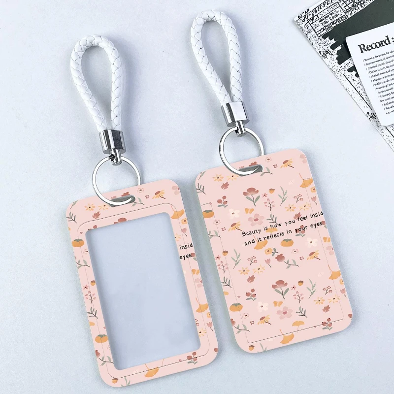 Simple Small Broken Flowers Bus Card Protective Case Bank Business Work Card Holder Student Card Case Credential Badge Holder