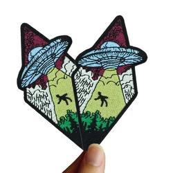 1PC UFO & Human Embroidered Patch Iron On Sew On Patches For Clothing Cap Bag Jacket DIY Gift Funny Badge With Hot Adhesive