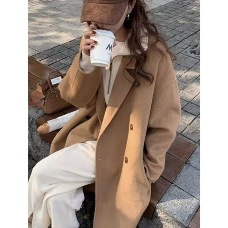 معطف صوفي فاخر متوسط الطول للسيدات لخريف وشتاء متعدد الاستخدامات أنيق وعصري ملابس خارجية للسيدات مشاعر راقية مستوحاة #3