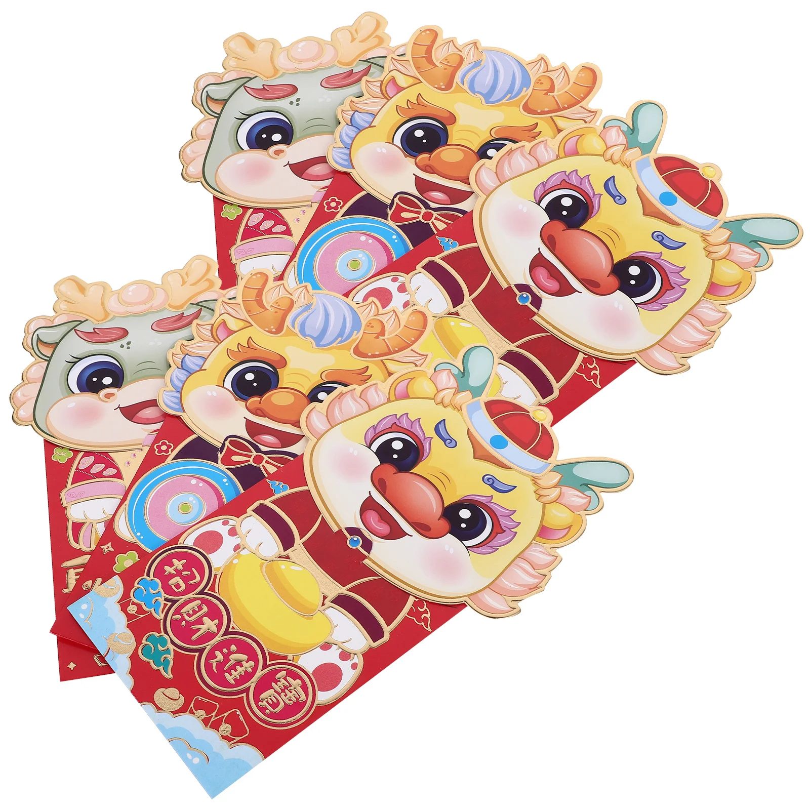 

6Pcs 2024 Dragon Red Envelopes Paper Cartoon Style Lunar New Year Red Money Packets Gift Lunar New Year Envelopes