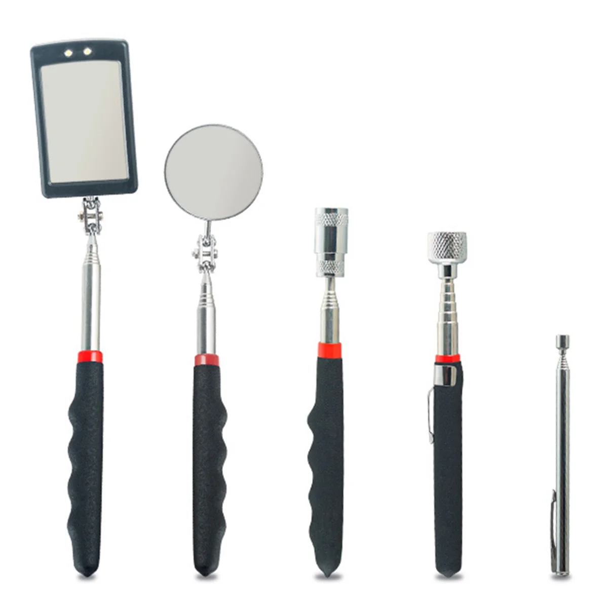 A002 5pcs Mechanical Repair Tools Adjustable Automotive Telescopic Detection Lens Inspection Mirror Magnet Attractor Set