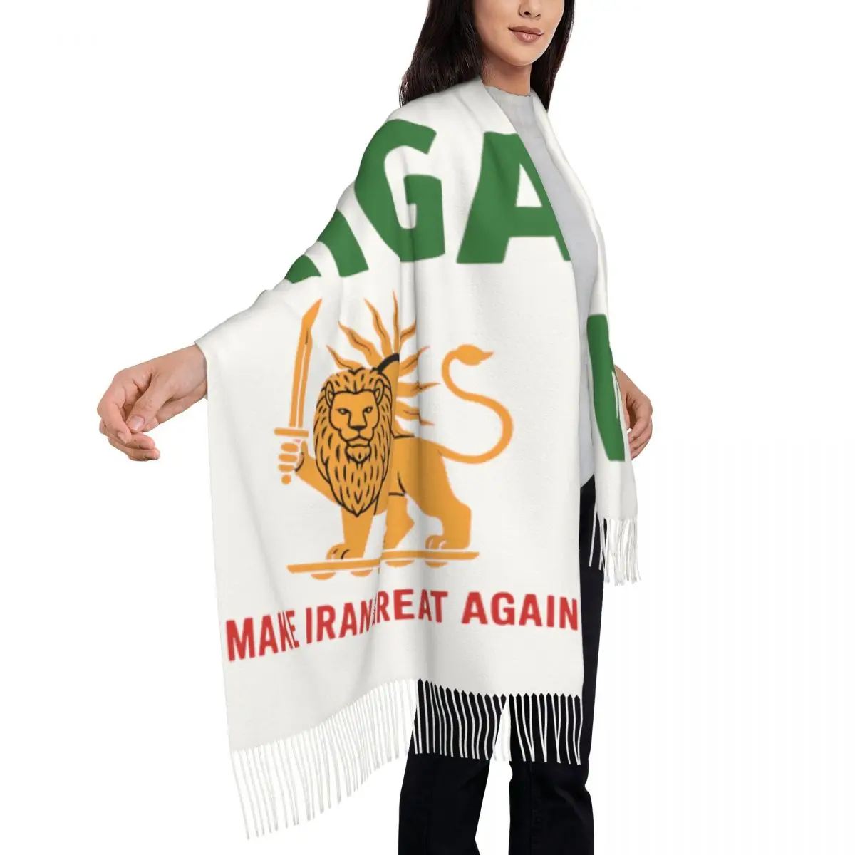

Make Iran Great Again Emblem Of Iran Miga Scarf Warm Soft Shawl Wraps with Long Tassel Womens Headwear Scarves Winter Bandana