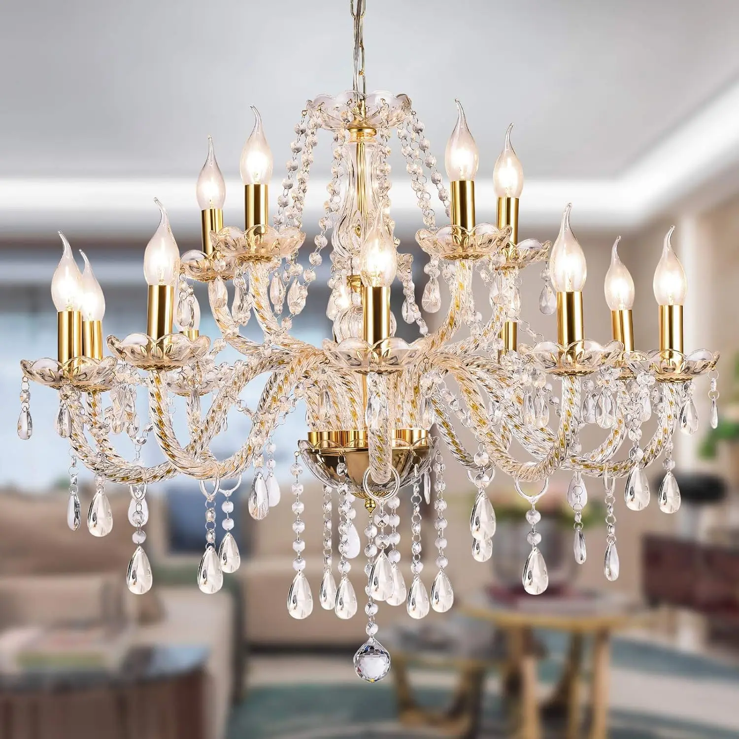

Crystal Candle Chandeliers Lighting 15 Lights Pendant Ceiling Fixture Lamp for Dining Living Room