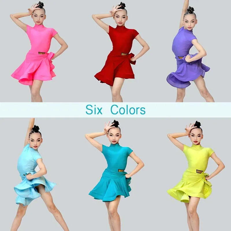 Professional Dacning Latin Competition Suit Girls Tango Dress Samba Performance Cha Cha Dance Short Sleeve Practice Clothes 1123