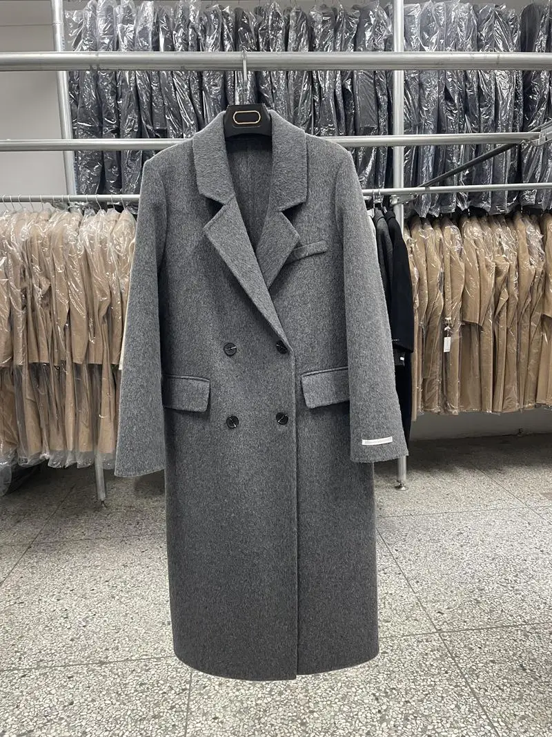 

New Women Double-sided Cashmere Wool Coat Long Trench Jacket New Autumn Winter Turn-down Collar Long Sleeve Woolen Coat Female