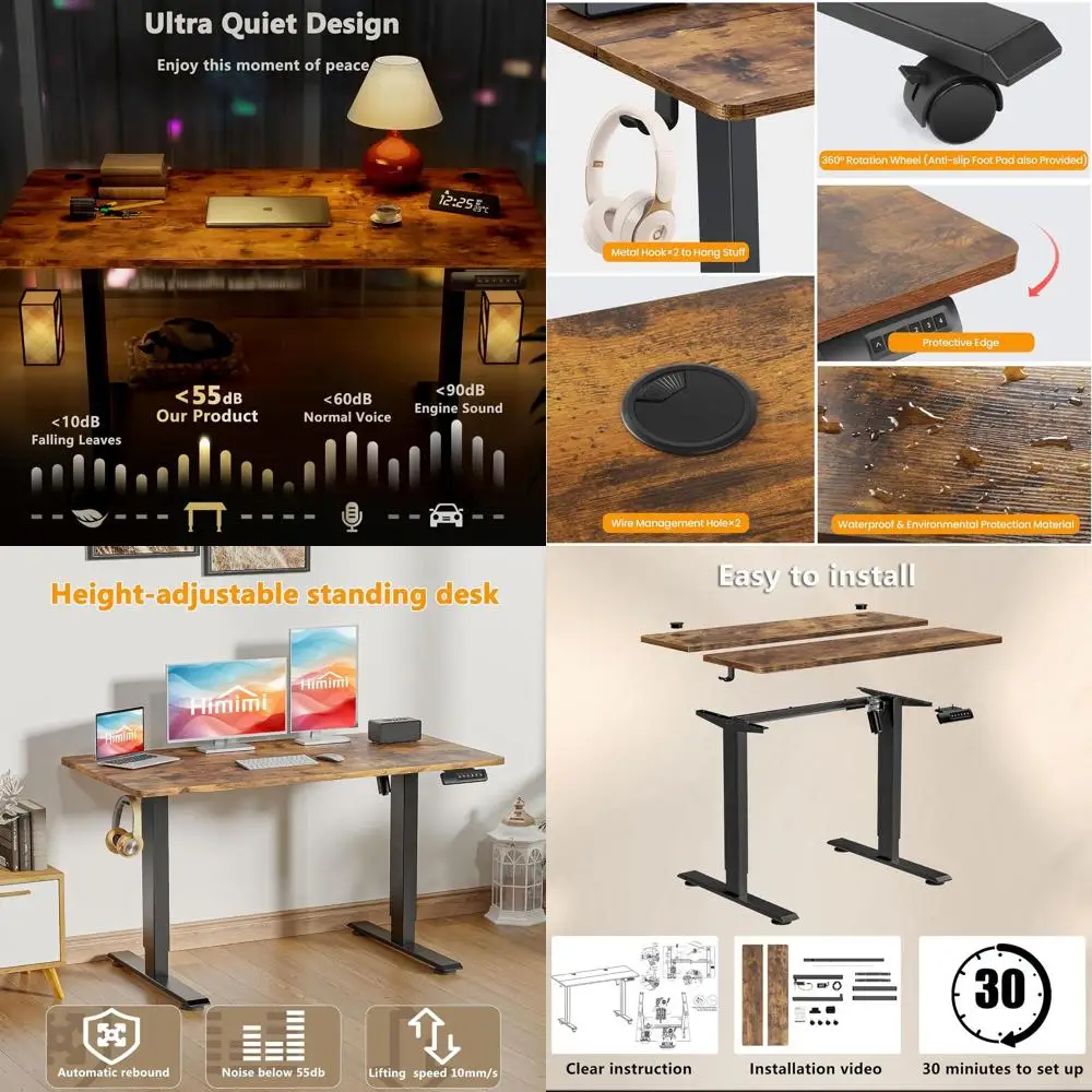 Adjustable Sit-Stand Desk 48x24 inches, Memory Presets, Height Adjustable, Gaming/Work Desk with Lockable Wheels, Brown