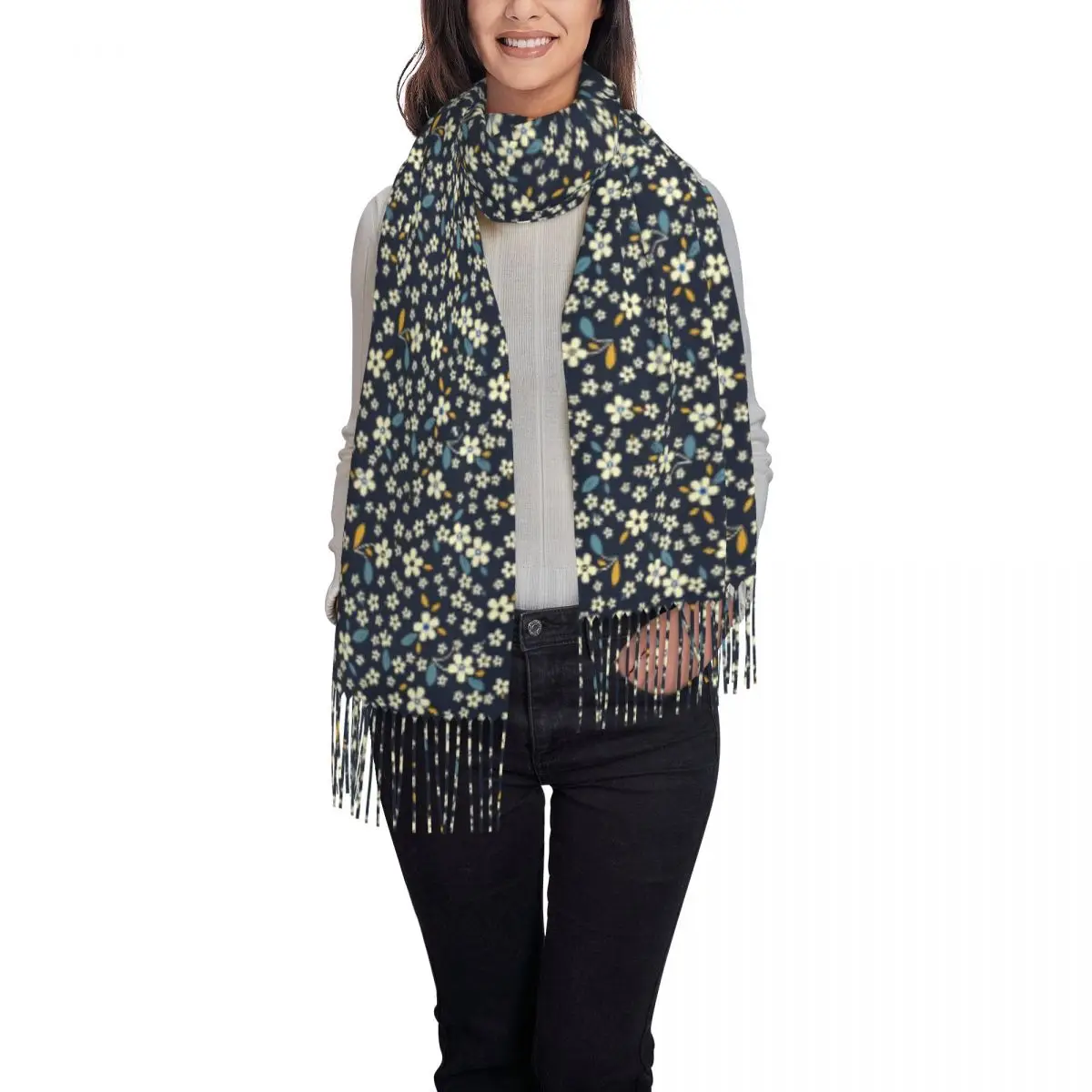 Womens Sjaal Outdoor Lente Ditsy Bloemen Grote Sjaals Met Lange Kwastjes Schattige Bloemen Casual Sjaals Wrpas Winter Bufanda Mujer