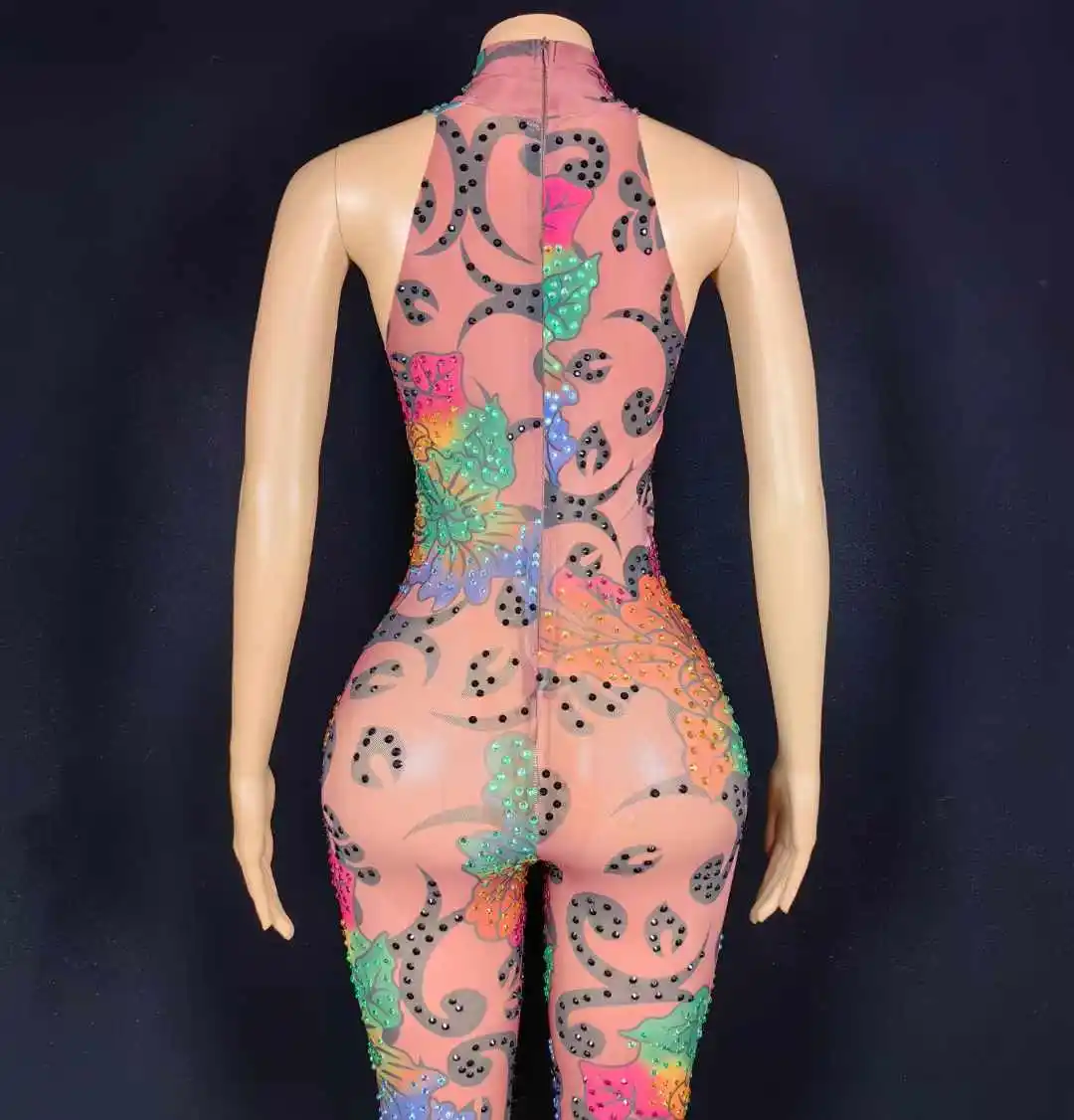 Frauen Strass Stretch Sparkly Showgirl Tänzerin Strampler Bühne Tragen Nachtclub Pole Ballsaal Ärmellose Overalls Für Party Outfit