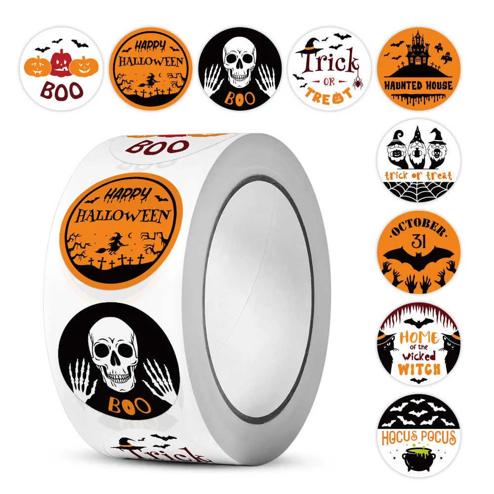500pcs/roll Halloween Pumpkin Bat Sealing Sticker 1inch, Happy Halloween Sticker For Kids Party Baking Accessories Tools DIY