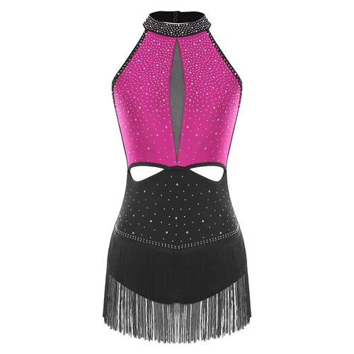 Imagen 2 del producto Leotardo de baile de Jazz latino para mujer, falda con borlas, Espalda descubierta, traje de gimnasia artística, vestido de actuación de baile de Ballet Chacha Rumba