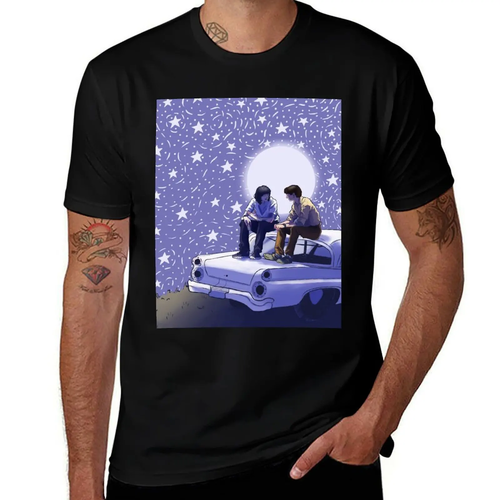 

man t man sky night vintage T-Shirt for graphic 100% shirts byler star cotton tshirt t shirts