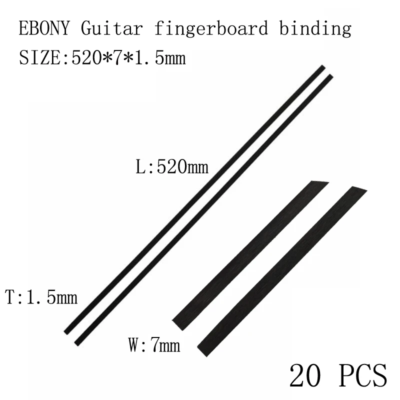 20 pcs 520*7*1.5mm Guitar binding Fingerboard edge banding various solid wood materials for making guitar