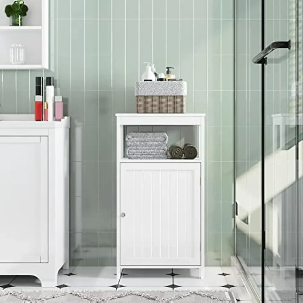 Single door floor standing cabinet, bathroom independent storage box with adjustable shelves, living room narrow side cabinet