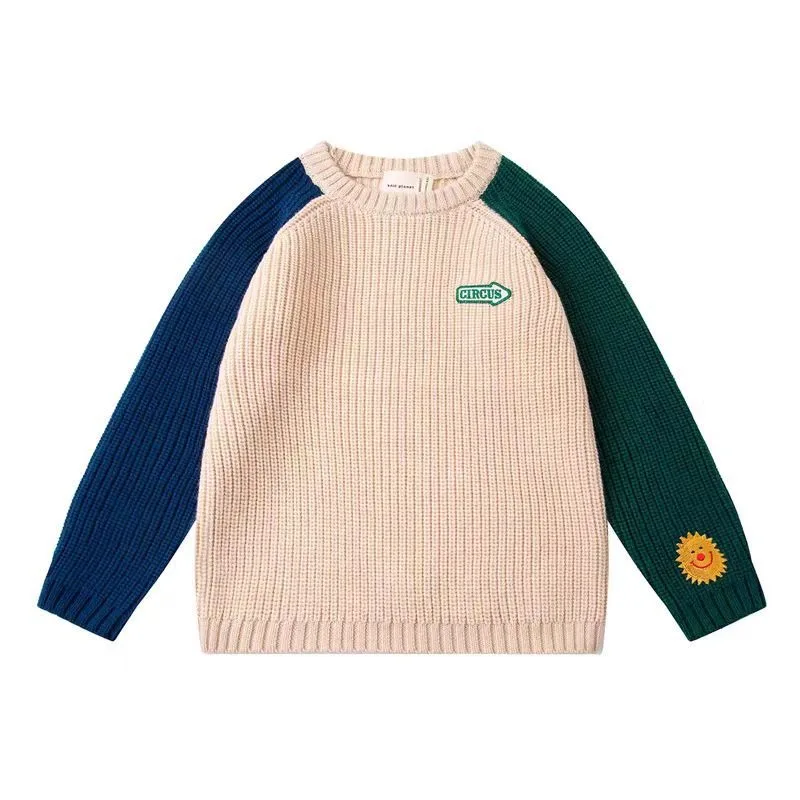 Children\'s Suit 2024 Fall New Casual Middle and Small Children Long-sleeved Round Neck Sweater Pants Cotton Warm Two-piece Set