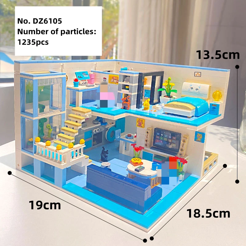 Duplex apartment building blocks simulation house  model pet series ornaments kawaii children\'s toys desktop