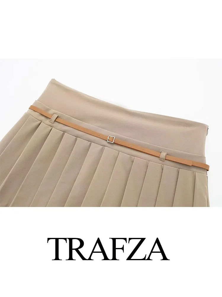 TRAFZA donna Vintage Solid Shorts gonna cerniera laterale cintura drappeggiata gonna a vita alta moda 2024 primavera elegante gonna corta femminile