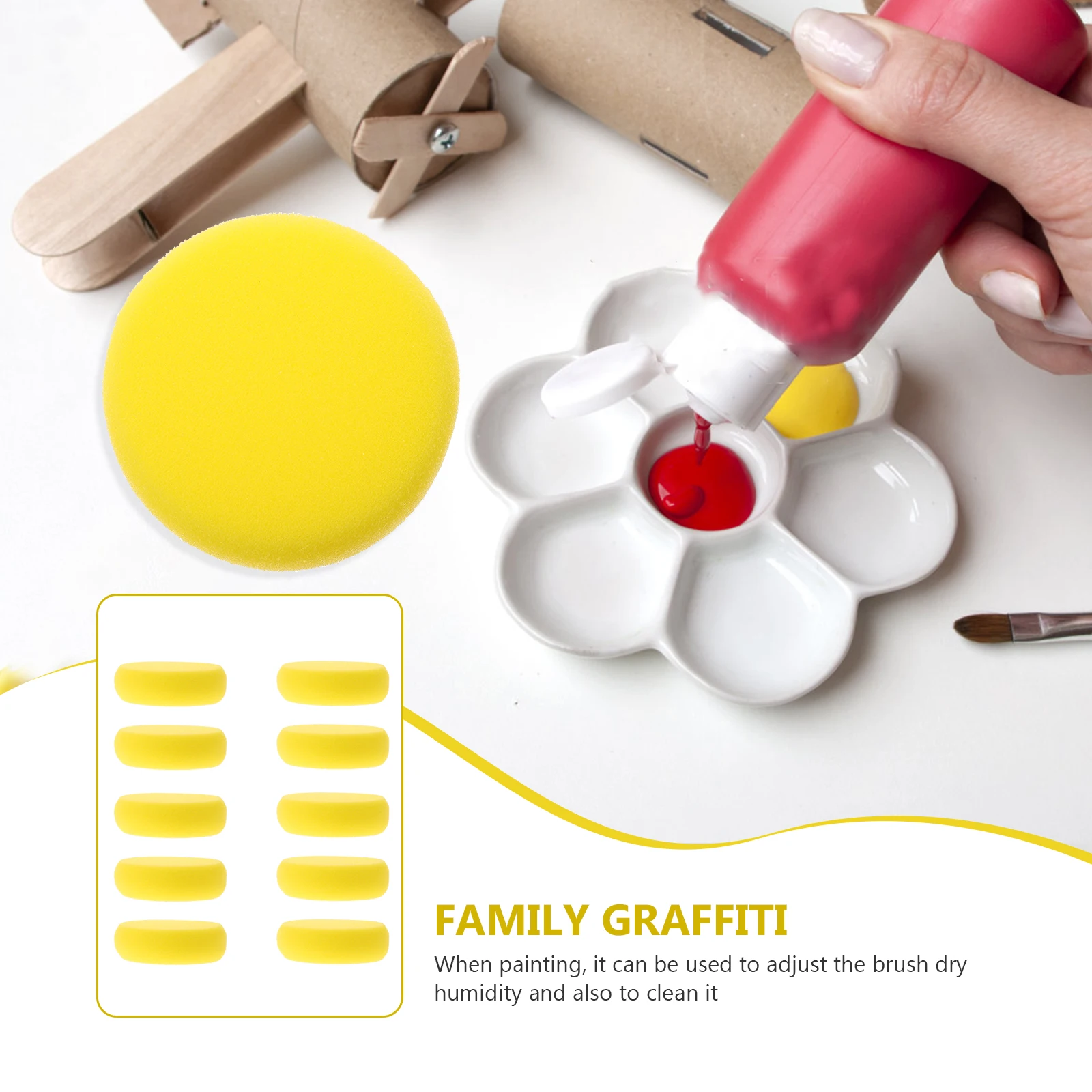 

10 Pcs Round Artist Sponge Brush Drawing Watercolor Sponges Graffiti DIY