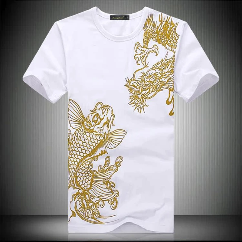 Rhinestone Dragon Totem Cotton T Shirt Men Short Sleeve Slim Fit Summer High Quality Comfortable Fashion Casual Camisetas Hombre