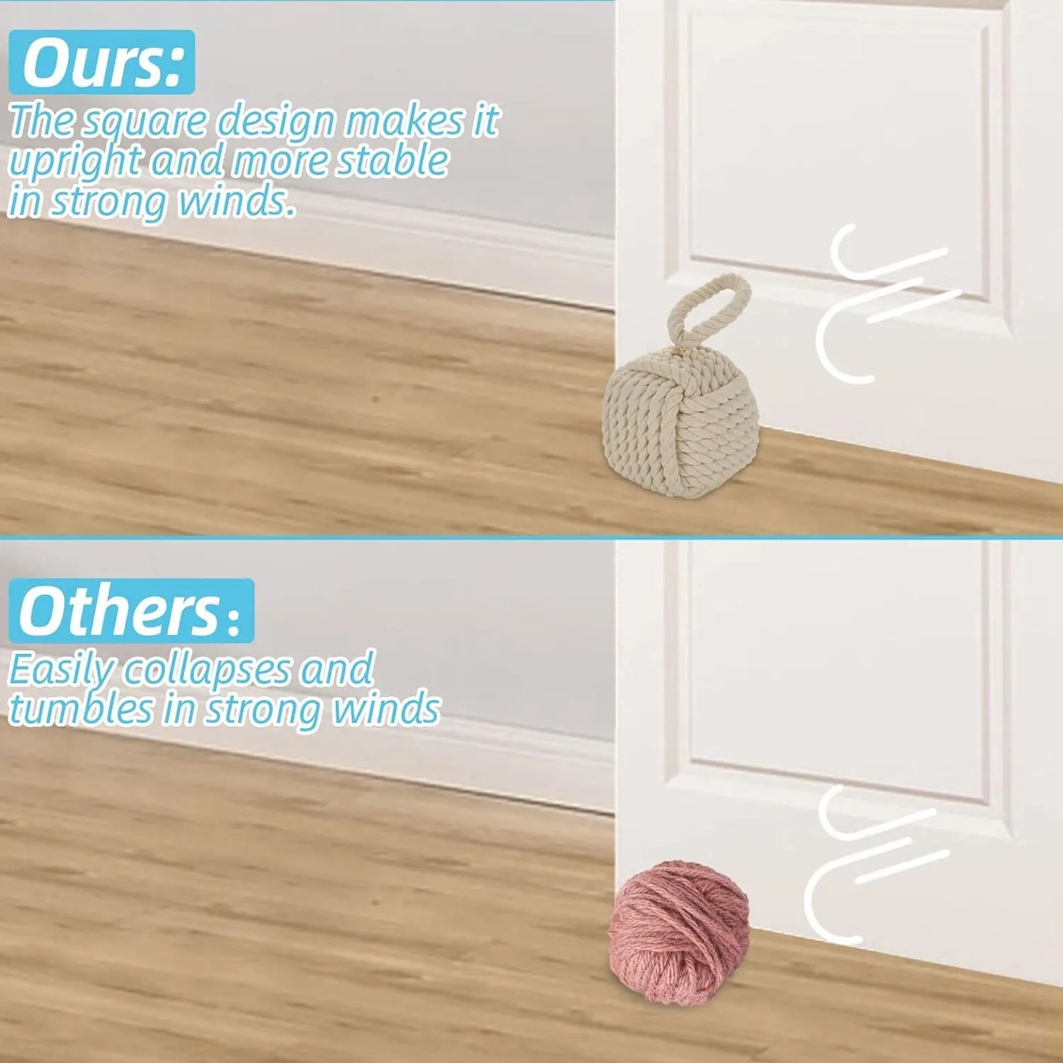 

Decorative Door Stoppers for Standard Interior Doors - Cute Rope Knot Design, Weighted Doorstop for Home & School, Beige