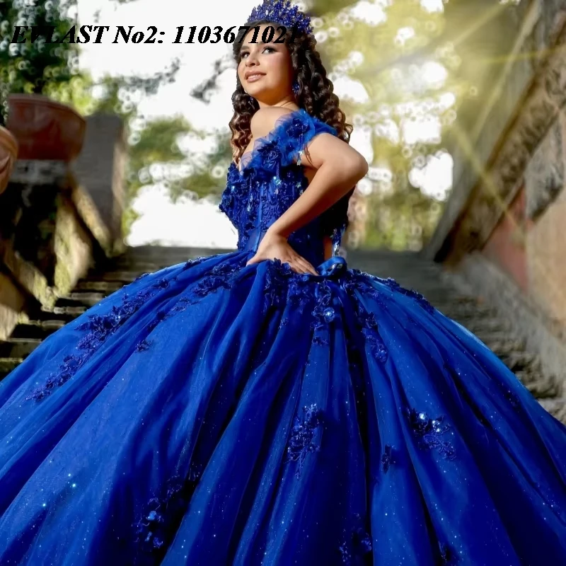 EVLAST Customized Princess Royal Blue Quinceanera Dress Ball Gown Sequins Applique Beading Sweet 16 Vestidos De 15 Anos E2Q23