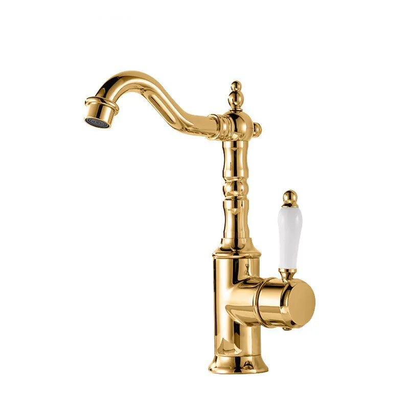 

Basin Faucet Gold Antique Bathroom Single lever Hot and Cold Sink Rotation Sink Mixer Tap Faucet Brass Basin Lavtory Faucet